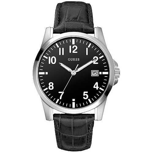 GUESS W65012G3 SQUADRON Herrenuhr Lederband schwarz mit Krokoprägung