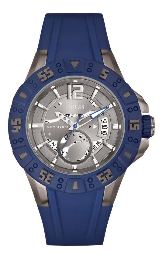 GUESS W0034G6 Herrenuhr Magnum - geschmeidiges Silikonband blau