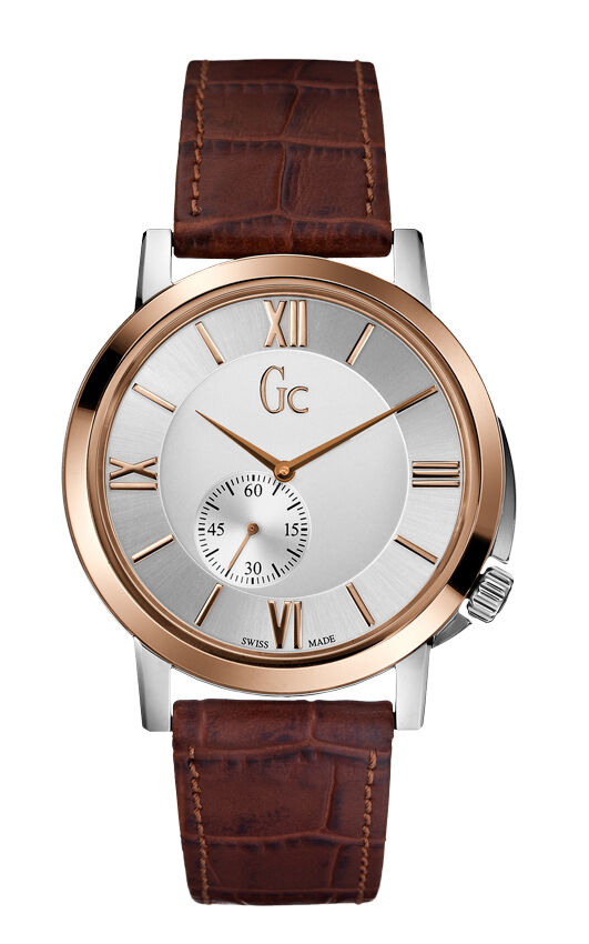 GUESS Gc Slimclass X59001G1S Herrenuhr - dünnes Edelstahlgehäuse,  Lederarmband