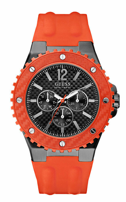 GUESS W11619G4 Herrenuhr Overdrive - geschmeidiges Silikonband orange