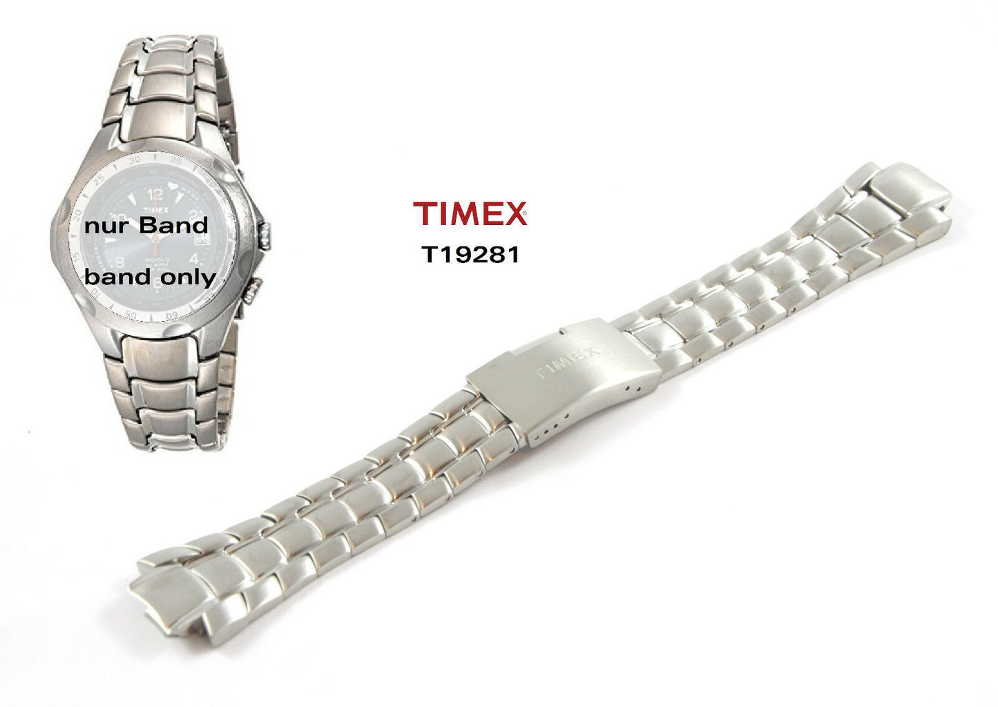 TIMEX Ersatzarmband T19281 Easy Set Alarm Ersatzband Uhrband Edelstahl 15/24mm