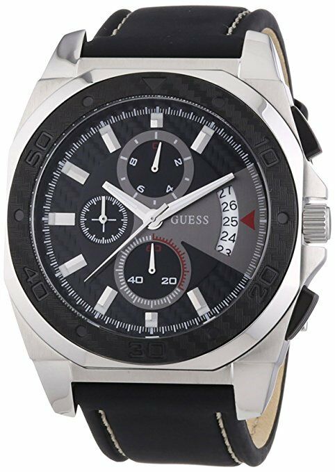 GUESS W17525G1 SPHERE Herrenuhr Kautschuk/Lederband schwarz