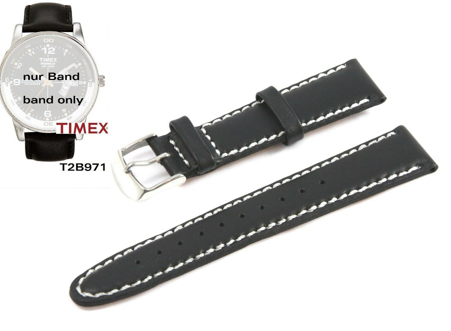 Timex Ersatzarmband T2B971 Ewiger Kalender hochwertiges Ersatzband Leder 20mm