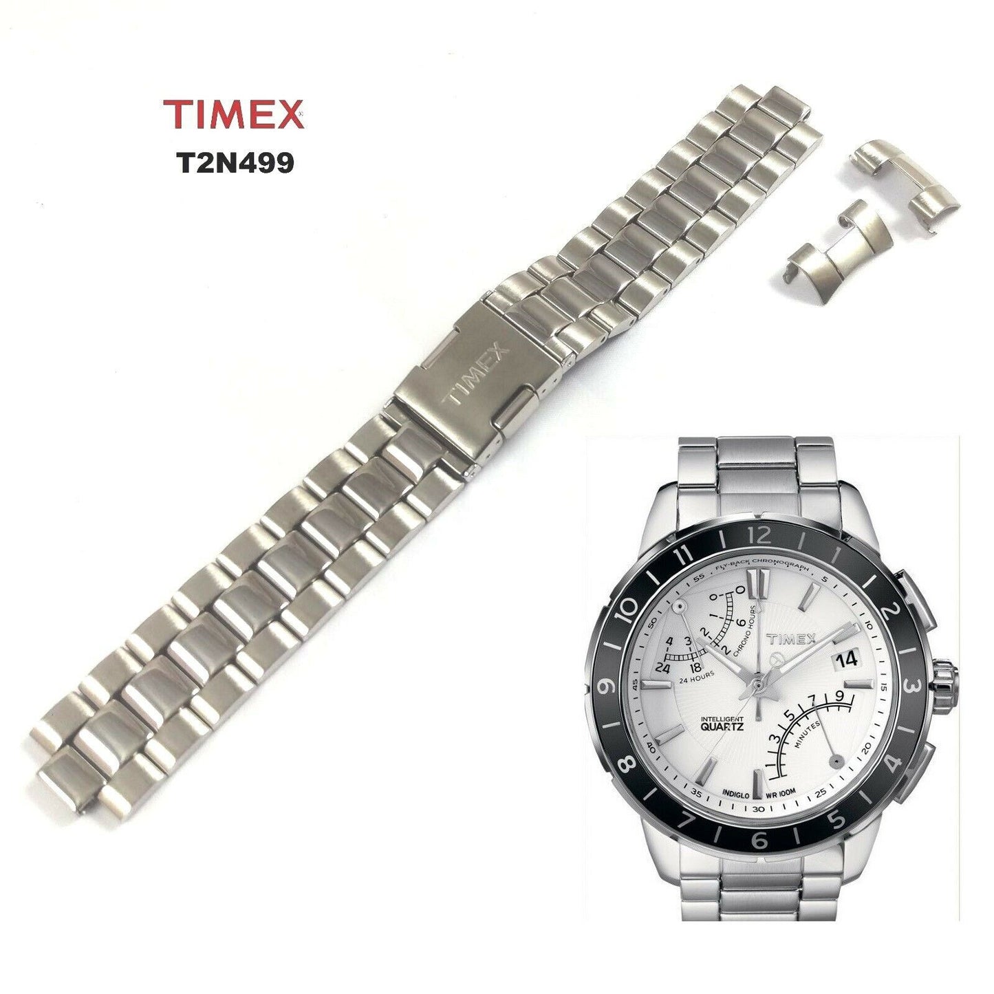 TIMEX Ersatzarmband T2N499 IQ Fly Back Chronograph SL Series - 20mm - Edelstahl