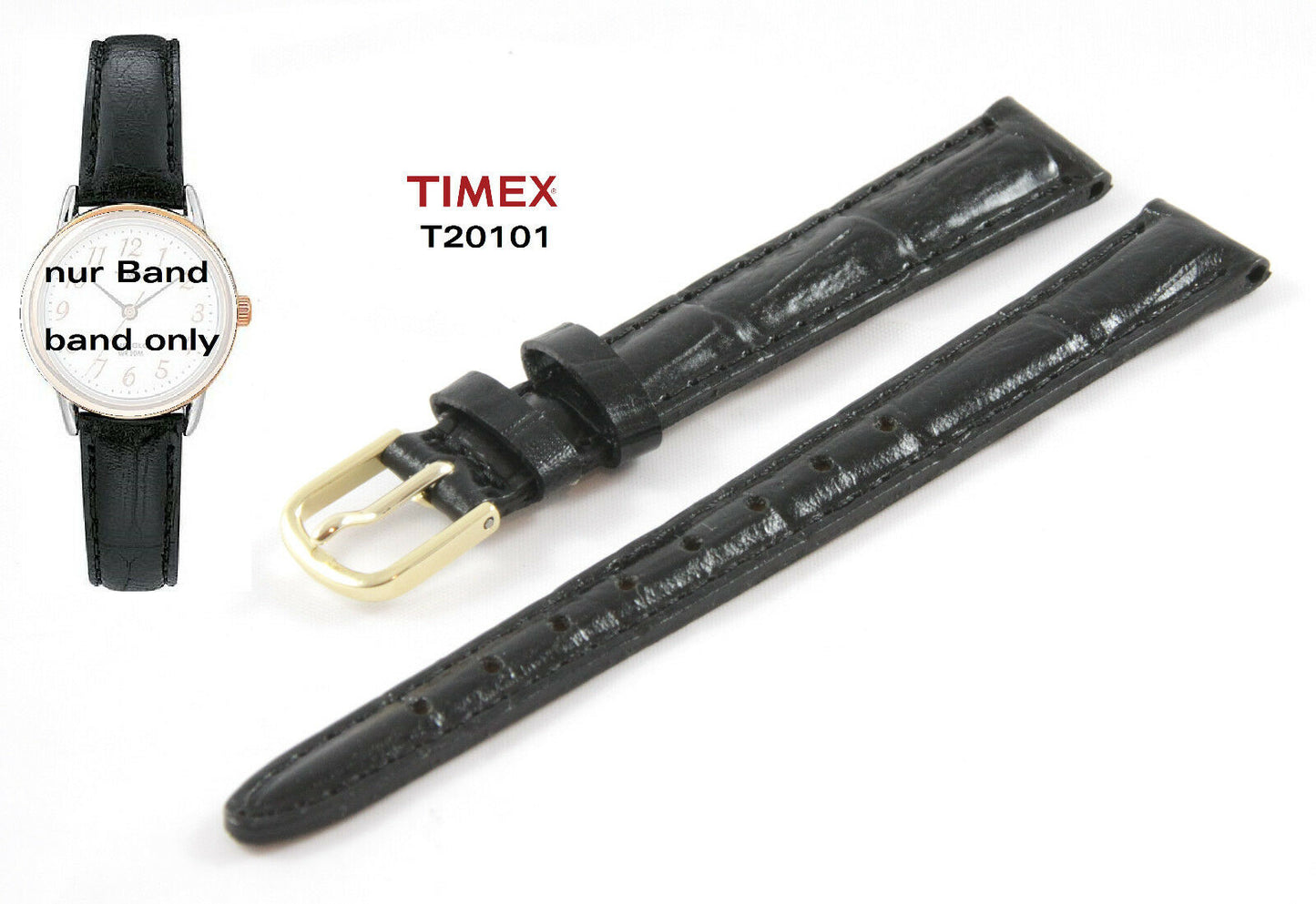 Timex Ersatzarmband T20101 Easy Reader Ersatzband 12mm Leder Uhrband universal