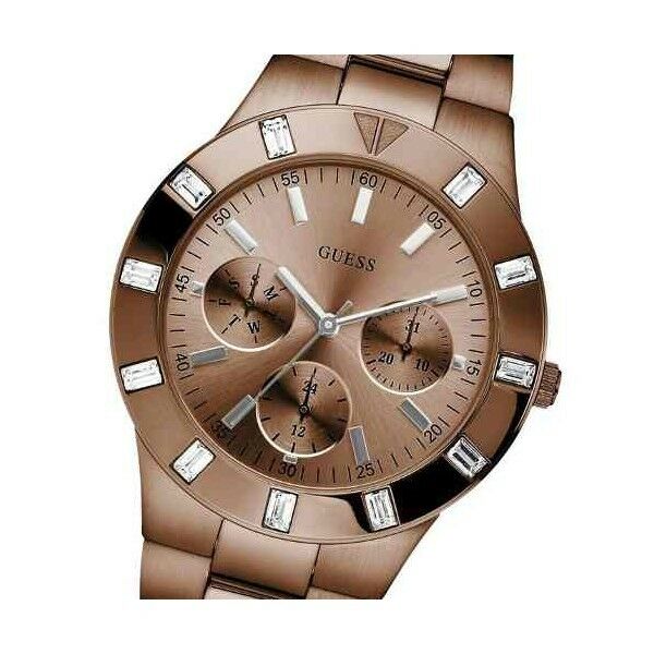 GUESS W17005L1 GLISTEN Damenuhr Edelstahlband bronze