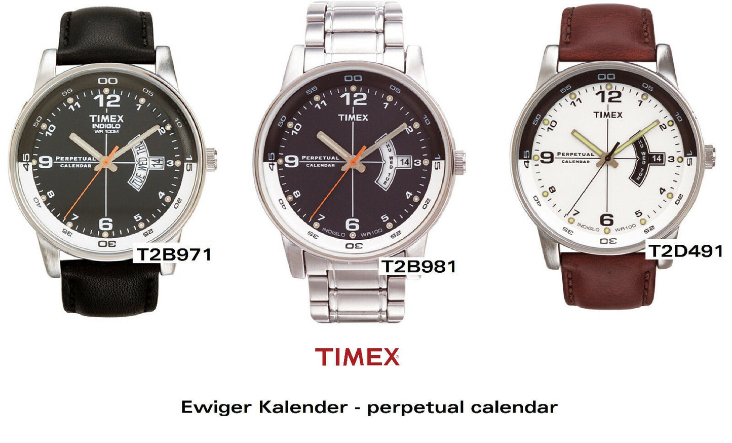 Timex Ersatzarmband T2B971 Ewiger Kalender hochwertiges Ersatzband Leder 20mm