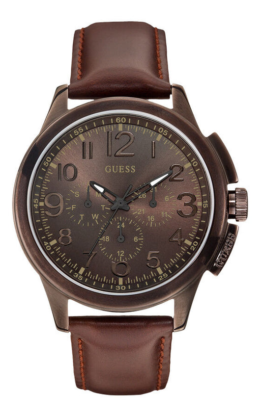 GUESS W0067G4 Herrenuhr Journey - Lederband - Edelstahlgehäuse ionenplattiert