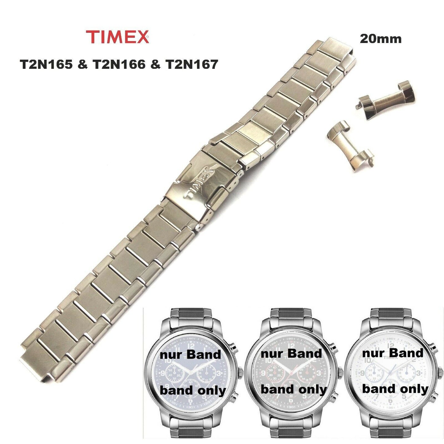 Timex Ersatzarmband T2N165 & T2N166 & T2N167 Milan Chronograph - passt zu T2N163